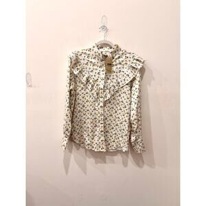 Tuckernuck Posey Maddox Floral Ruffle Long Sleeve Blouse White Womens Size Large
